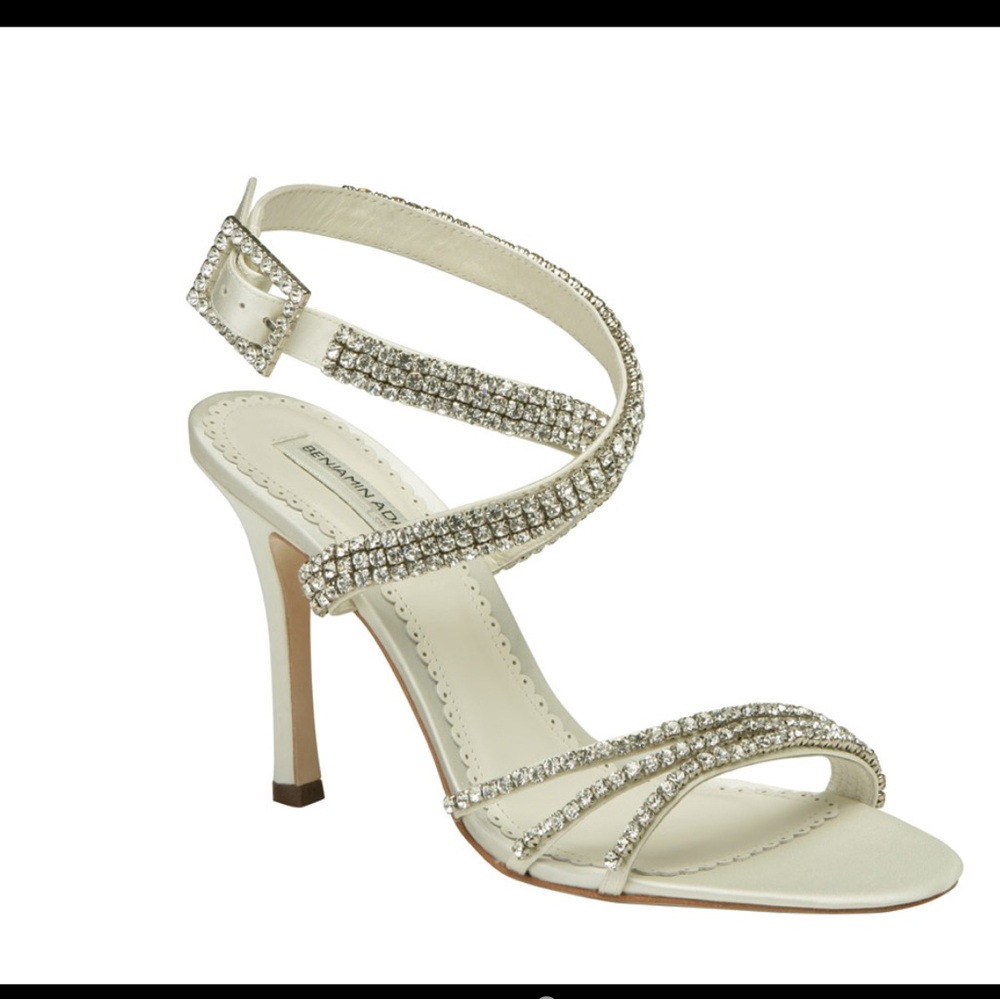 Benjamin Adams London ASTOR Ivory Duchess Silk Swarovski Crystals Sandals 41/9.5